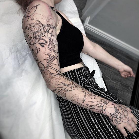 Greek Goddess sleeve tattoo