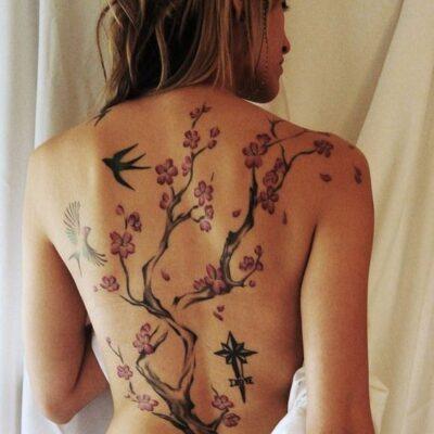Back cherry blossom tattoo