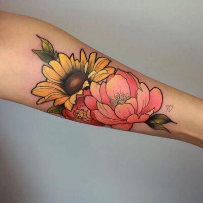 Neo traditional floral tattoo